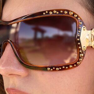 Miu Miu Women's Brown and Gold Sunglasses